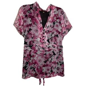 NOTATIONS - Women's 2X Pink Floral Chiffon Double Layer Tunic - Preloved